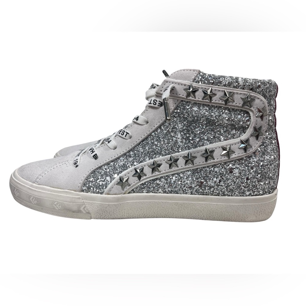Vintage Havana Ray Silver Glitter Pink Stripe Star Stud High Top Sneakers 8.5 - Picture 4 of 13